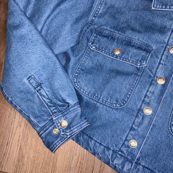 J. Crew Cropped Denim Puffer Jacket size M medium warm quilted lining blue jean - Picture 10 of 12